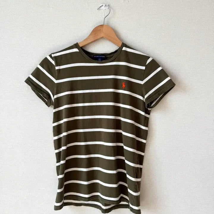 [SOLD OUT] (상태좋음) 폴로랄프로렌 올리브카키 여성 스트라이프 반팔티 m