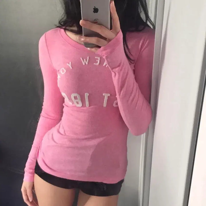 [BUNJANG] Abercrombie Slim Fit Pink Sequin Long Sleeve / Abercrombie 아베크롬비 슬림핏 딸기우유 스팽글 롱슬리브