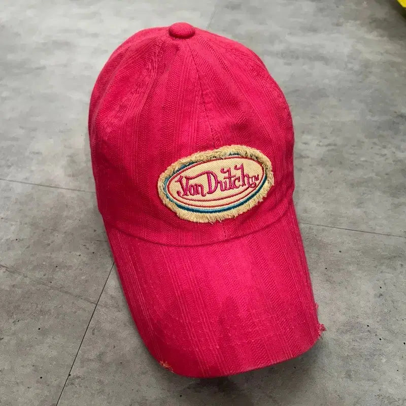 [BUNJANG] Von Dutch Y2K Ribbed Patch Ball Cap / 프리 빈티지 Y2K 본더치 골지 패치 볼캡 모자 핑크
