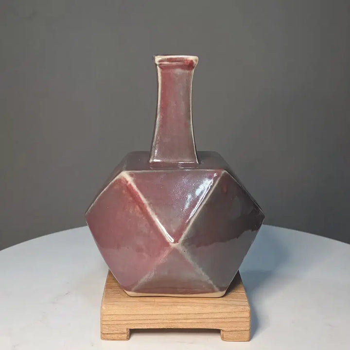 [BUNJANG] White Porcelain Faceted Vase with Copper Red Glaze / 백자동채다각병