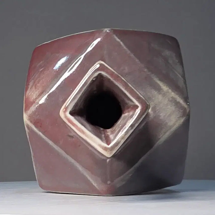 [BUNJANG] White Porcelain Faceted Vase with Copper Red Glaze / 백자동채다각병