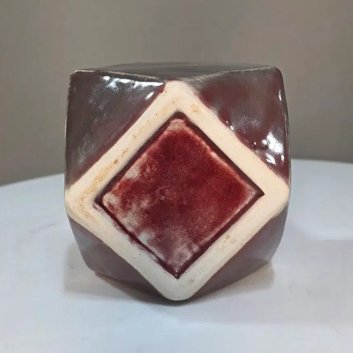 [BUNJANG] White Porcelain Faceted Vase with Copper Red Glaze / 백자동채다각병