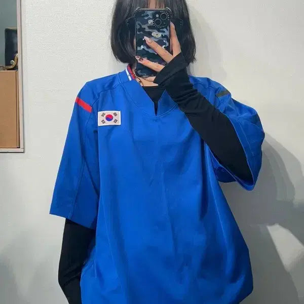[BUNJANG] Descente Korea Baseball National Team Player Issue Warm-up Short Sleeve T-shirt / 105 데상트 대한민국 야구 국가대표팀 선수 지급용 웝업 반팔 티셔츠