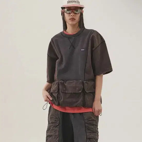 [BUNJANG] Penfield Dark Brown Short Sleeve Sweatshirt / 펜필드 다크브라운 반팔 스웻셔츠