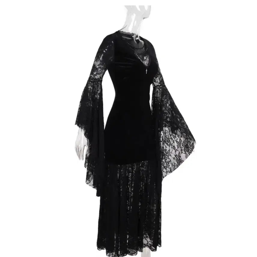 [BUNJANG] Gothic Dark Lace Velvet Long Dress / 고딕 다크 레이스 벨벳 롱드레스