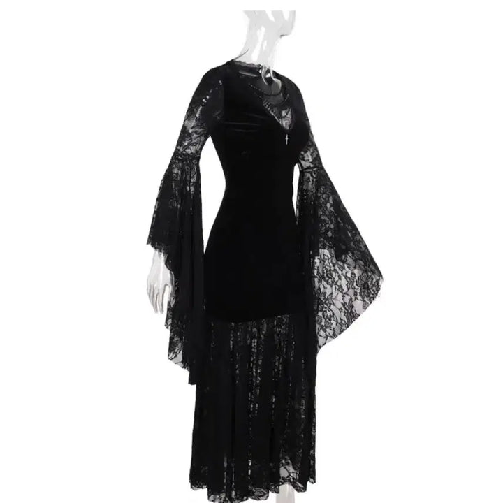 [BUNJANG] Gothic Dark Lace Velvet Long Dress / 고딕 다크 레이스 벨벳 롱드레스