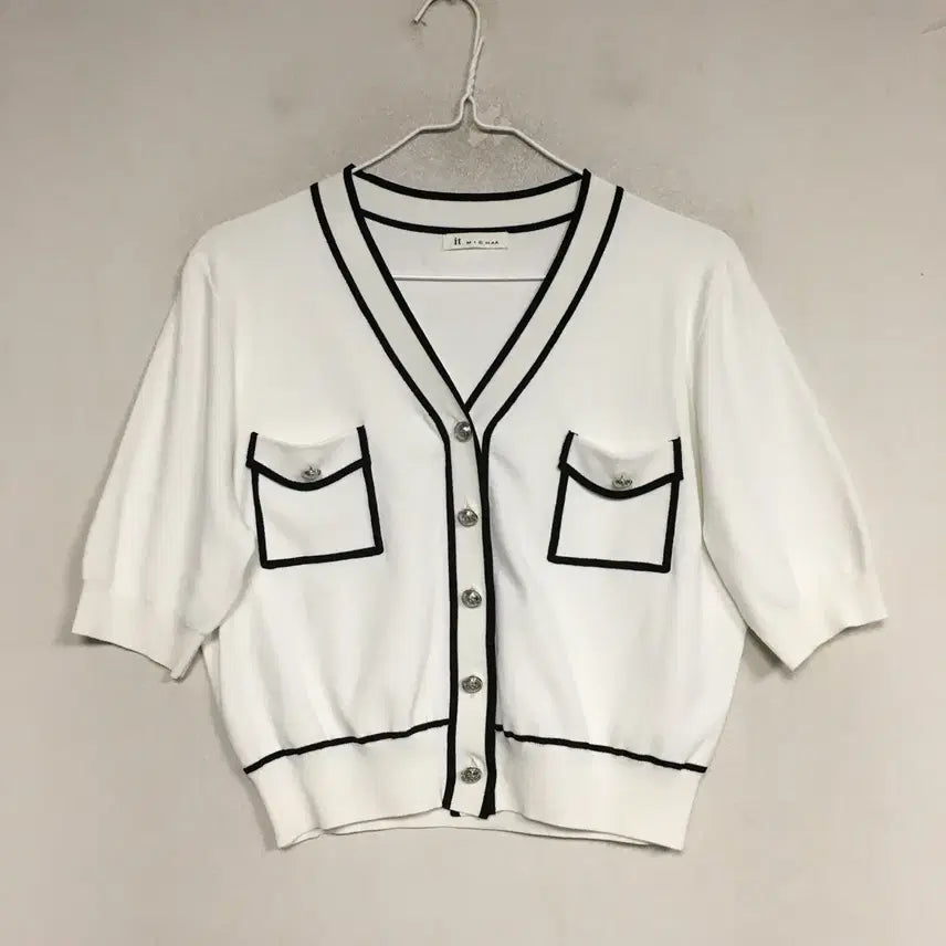 [BUNJANG] It Michaa Striped Short-Sleeve Cardigan Size 66 / 24 잇미샤 라인배색 반팔 가디건 66