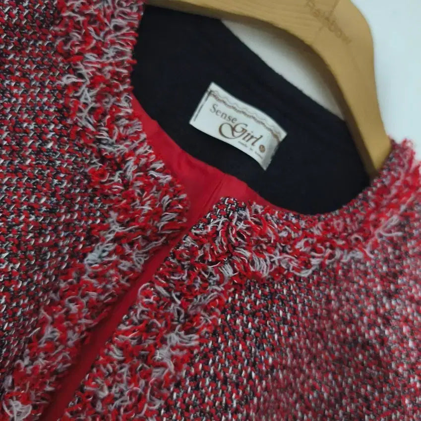 [BUNJANG] Sense Girl Red Tweed Long Jacket / 새제품!봄용Sense Girl 고급울트위드 롱자켓M