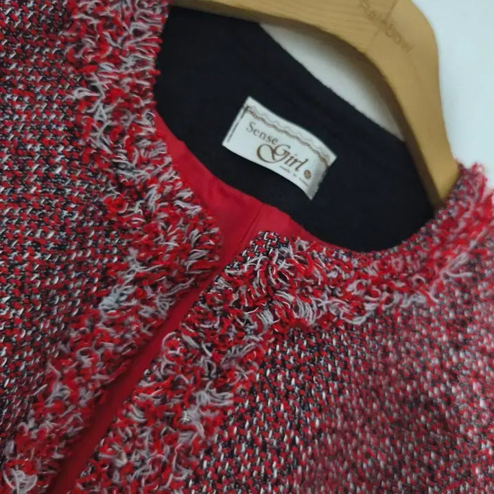 [BUNJANG] Sense Girl Red Tweed Long Jacket / 새제품!봄용Sense Girl 고급울트위드 롱자켓M