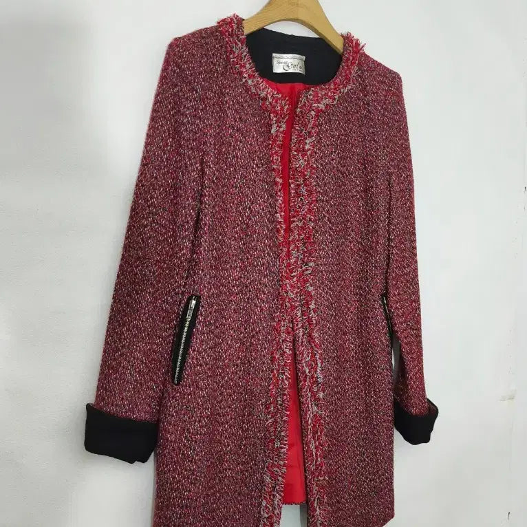 [BUNJANG] Sense Girl Red Tweed Long Jacket / 새제품!봄용Sense Girl 고급울트위드 롱자켓M