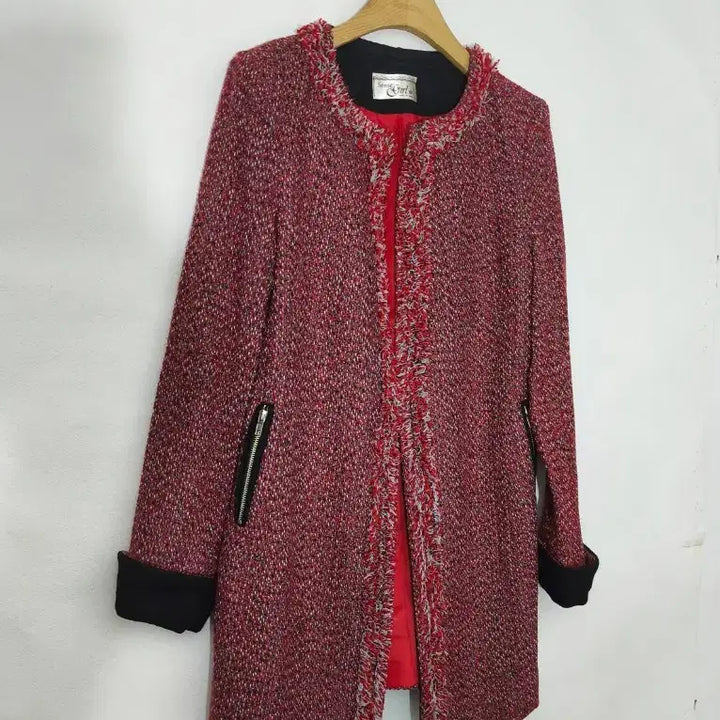 [BUNJANG] Sense Girl Red Tweed Long Jacket / 새제품!봄용Sense Girl 고급울트위드 롱자켓M