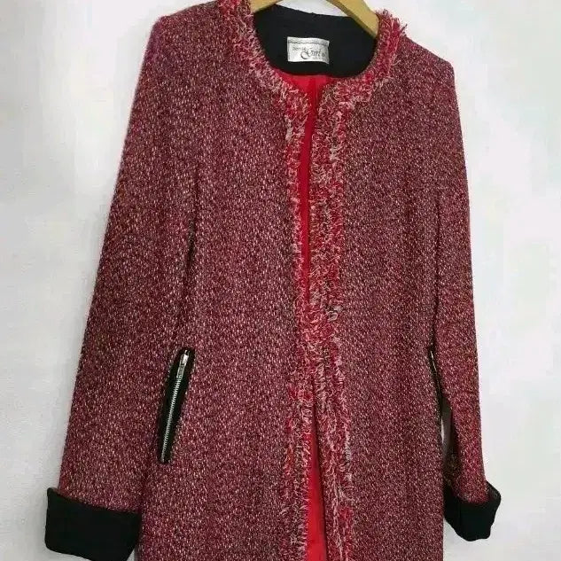 [BUNJANG] Sense Girl Red Tweed Long Jacket / 새제품!봄용Sense Girl 고급울트위드 롱자켓M