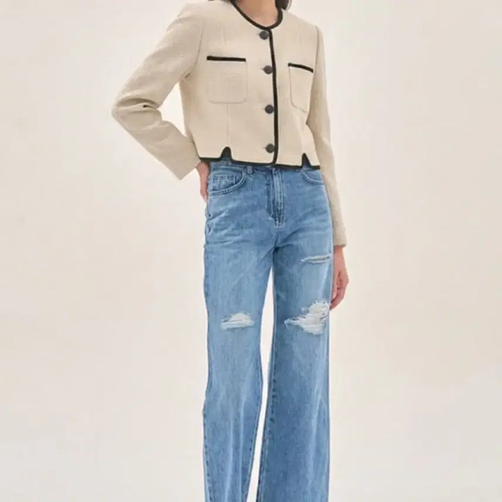 [BUNJANG] It MICHAA 23 Line Block Crop Tweed Jacket Size 55 / 23 잇미샤 라인블록 크롭 트위드자켓 55
