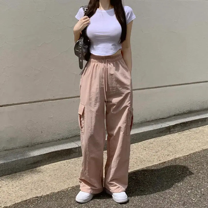 [BUNJANG] Hinick Runaway Cargo Two-Way Wide Long Pants - Pink Short / 히니크 런어웨이 카고ver. 투웨이 와이드 롱 팬츠 - 핑크 숏