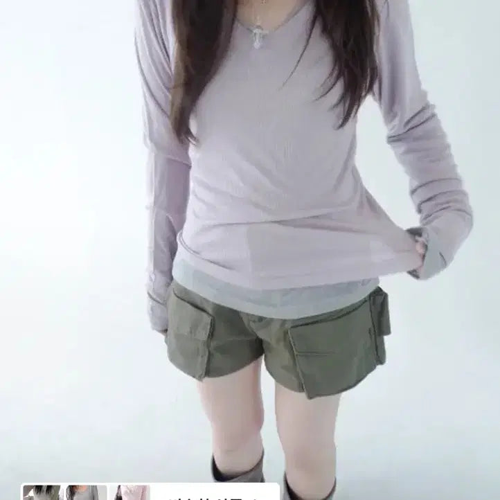 [BUNJANG] Hippie Deep Essential V-Neck Long Sleeve T-Shirt / 히피디피 에센셜 v넥 긴팔 티셔츠 롱슬리브