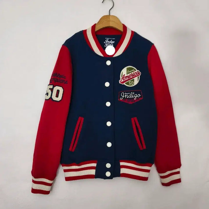 [BUNJANG] Indigo Bank Blue Red Baseball Jacket / 인디고뱅크 블루 레드 야구 점퍼(새상품급)