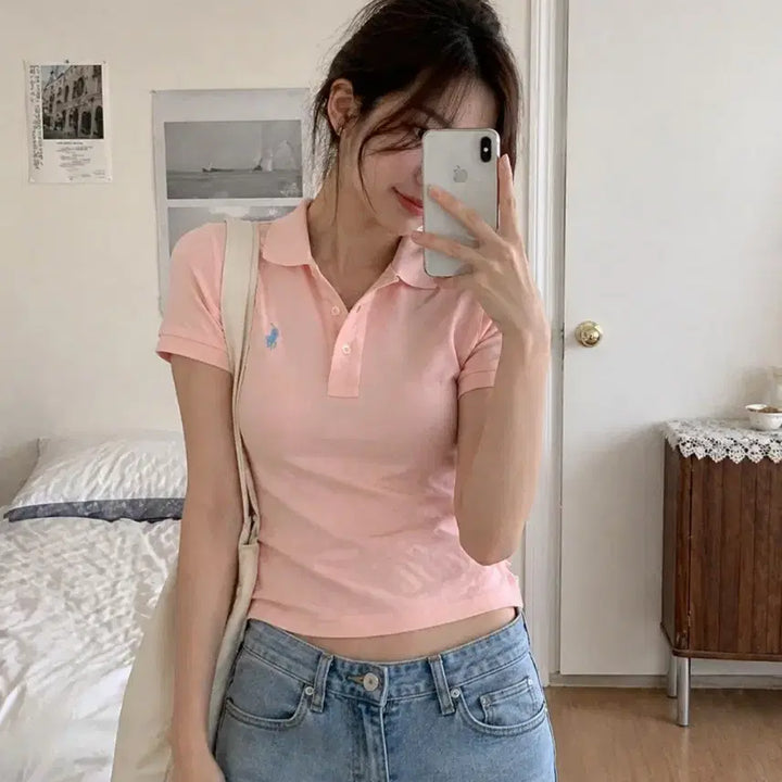 [SOLD OUT] 폴로 랄프로렌 핑크 반팔 카라티 S 슬림핏 여자추천
