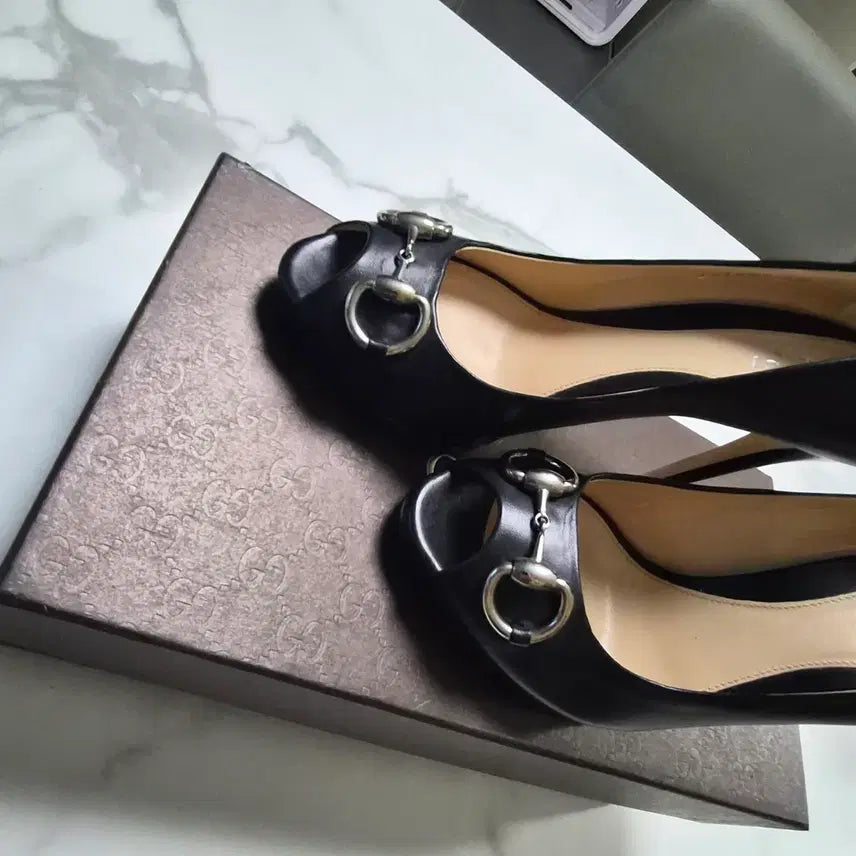 [BUNJANG] Gucci Horsebit Open-Toe Heels Black Leather 11cm Heel 230/235 / 구찌 홀스빗 오픈토 힐 / 새상품 / 230/ 풀박스