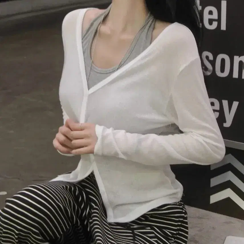 [BUNJANG] Baideli Pale See-through Long Sleeve Cardigan / 베이델리 페일 시스루 긴팔 가디건
