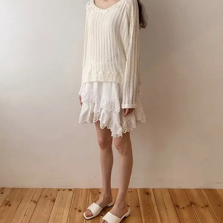 [BUNJANG] RiriSoo Ivory Summer Knit Top / 급처) 리리수 아이보리 여름 니트