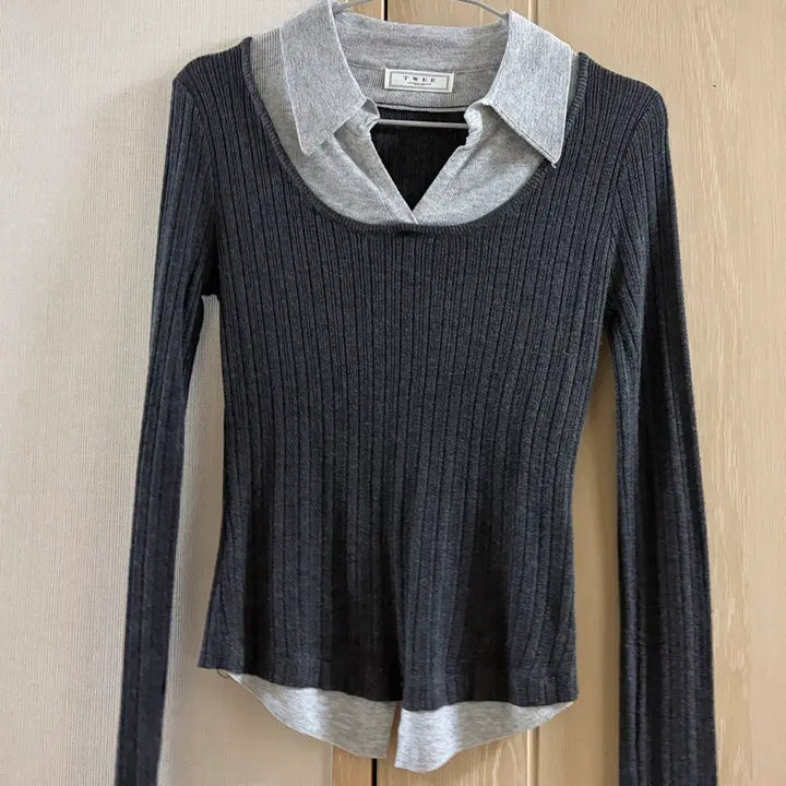 [BUNJANG] Twee Two-Tone Layered Knit Gray / 트위 투톤 레이어드 니트 그레이
