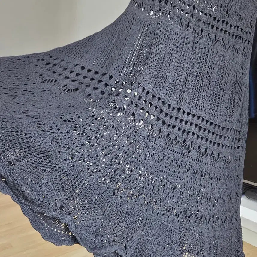 [BUNJANG] Crochet Knit Skirt with Waist Banding / 크로쉐 니트 허리 밴딩 스커트55-66