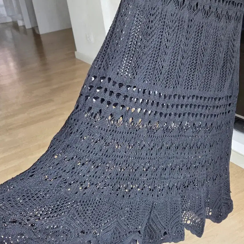 [BUNJANG] Crochet Knit Skirt with Waist Banding / 크로쉐 니트 허리 밴딩 스커트55-66