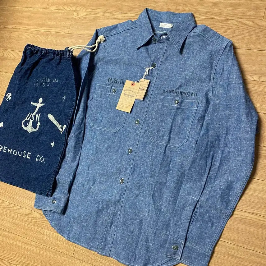 [BUNJANG] Warehouse Duckdigger USN Chambray Shirt / (40 새제품) 웨어하우스 덕디거 USN 샴브레이 셔츠