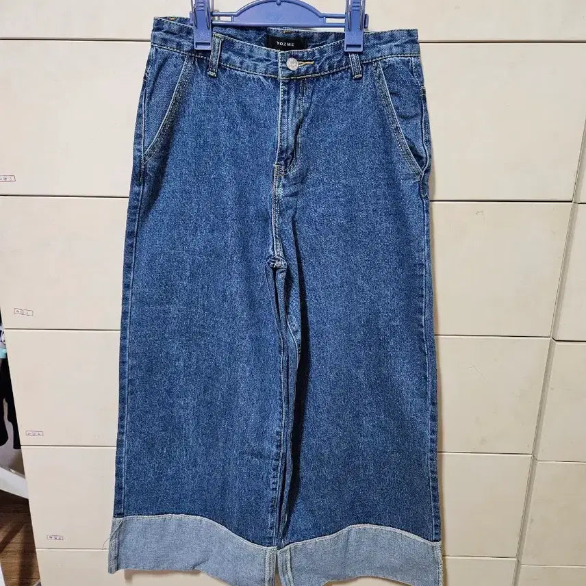 [BUNJANG] YOZME Roll-up Wide Denim Pants / YOZME 롤업 와이드 데님 팬츠
