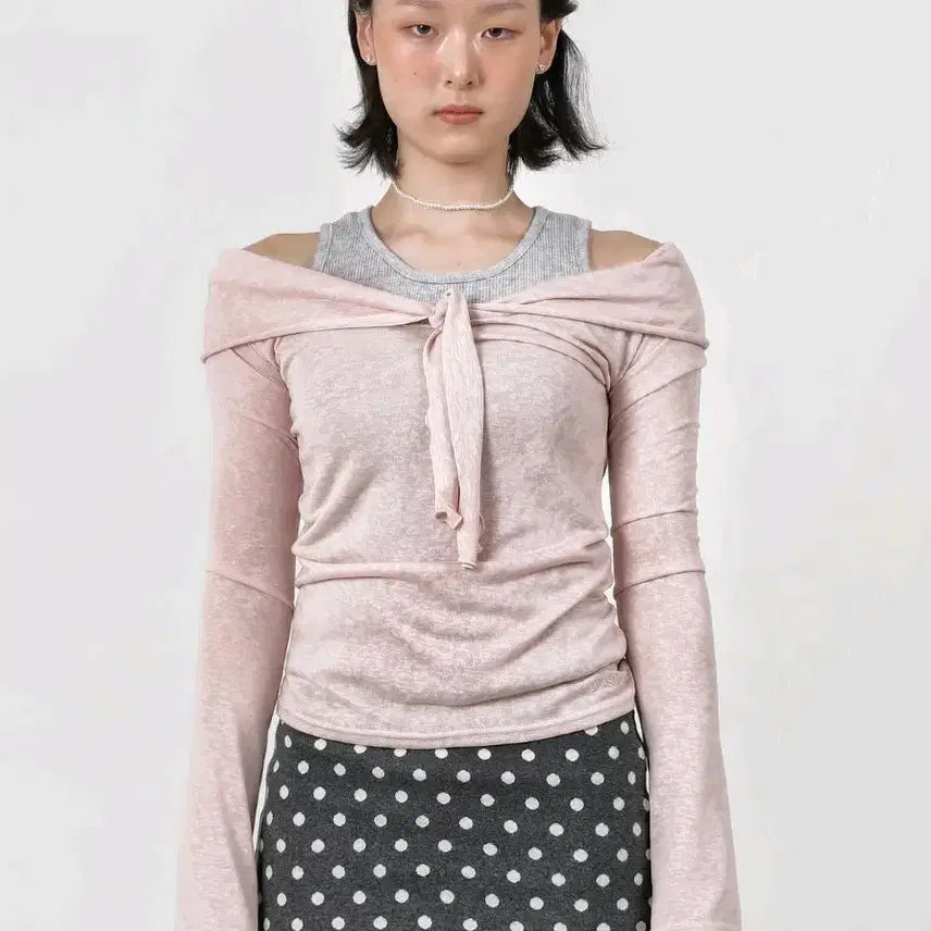 [BUNJANG] Oh, Woonsuh Marina Mood Soft Shoulder T-shirt (Pink) / 오운서 마리나 무드 소프트 숄더 티셔츠 (핑크)