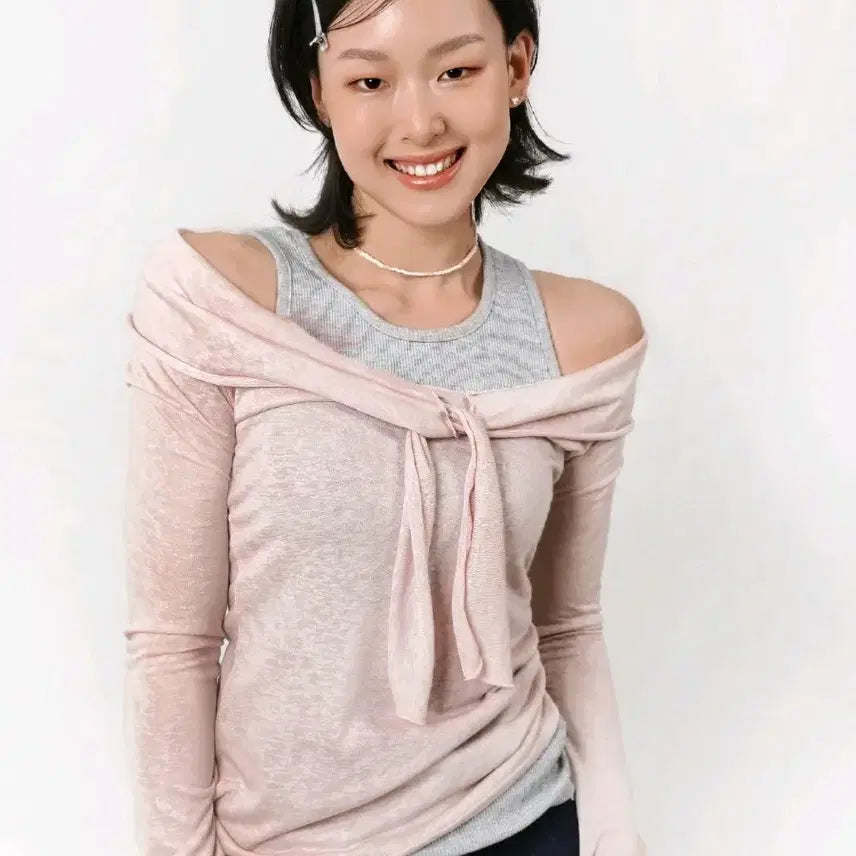 [BUNJANG] Oh, Woonsuh Marina Mood Soft Shoulder T-shirt (Pink) / 오운서 마리나 무드 소프트 숄더 티셔츠 (핑크)