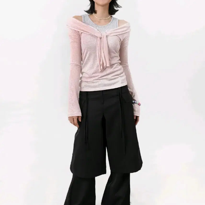 [BUNJANG] Oh, Woonsuh Marina Mood Soft Shoulder T-shirt (Pink) / 오운서 마리나 무드 소프트 숄더 티셔츠 (핑크)