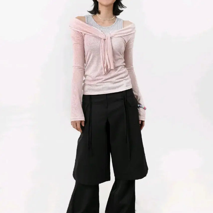 [BUNJANG] Oh, Woonsuh Marina Mood Soft Shoulder T-shirt (Pink) / 오운서 마리나 무드 소프트 숄더 티셔츠 (핑크)