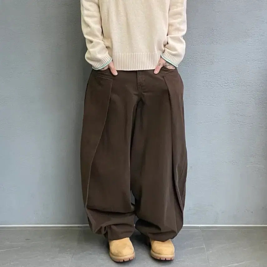 [BUNJANG] Fold Snap Cotton Balloon Wide Pants / 폴드 스냅 코튼 벌룬 와이드 팬츠
