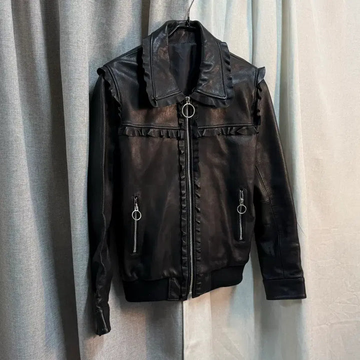 [BUNJANG] Mingotree Lambskin Leather Frill Jacket / 이탈리아 양가죽 100% 민고트리 프릴 레더 자켓 (L/66)