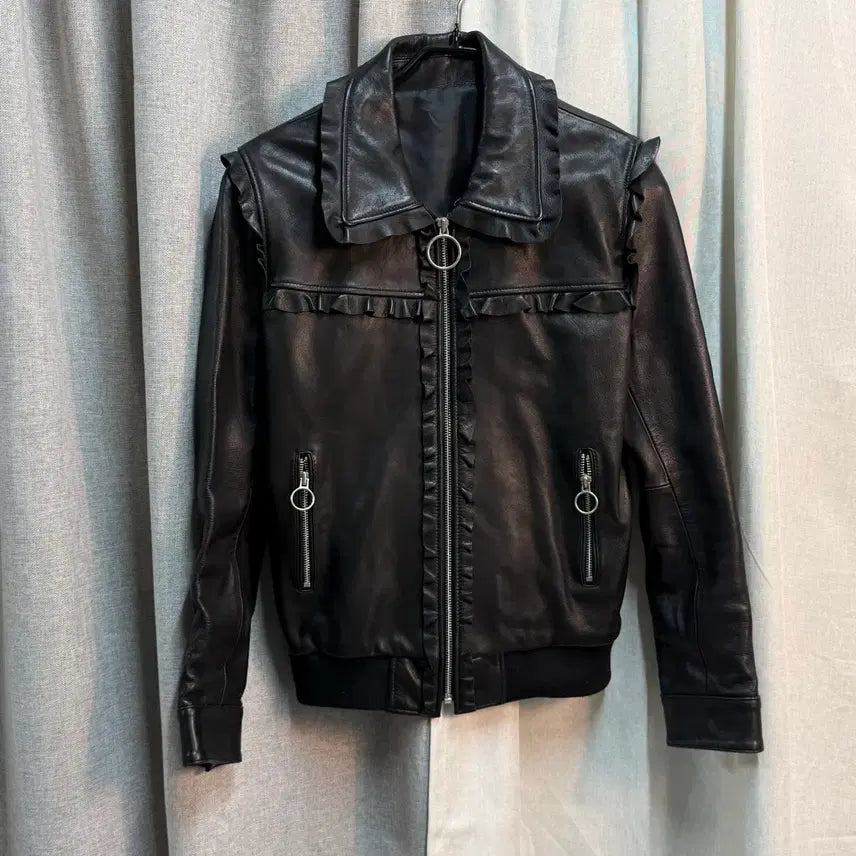[BUNJANG] Mingotree Lambskin Leather Frill Jacket / 이탈리아 양가죽 100% 민고트리 프릴 레더 자켓 (L/66)