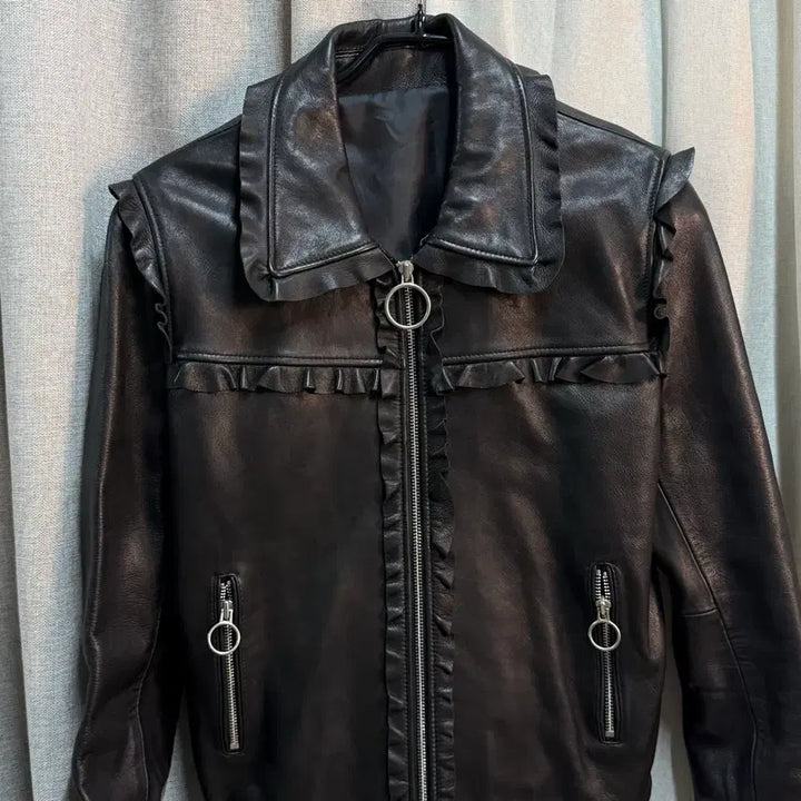 [BUNJANG] Mingotree Lambskin Leather Frill Jacket / 이탈리아 양가죽 100% 민고트리 프릴 레더 자켓 (L/66)