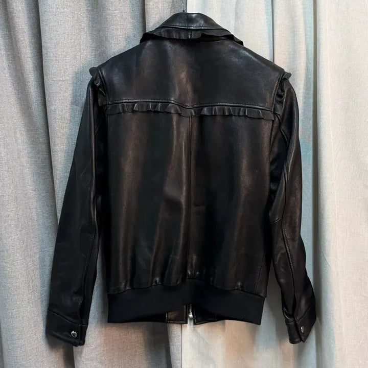 [BUNJANG] Mingotree Lambskin Leather Frill Jacket / 이탈리아 양가죽 100% 민고트리 프릴 레더 자켓 (L/66)