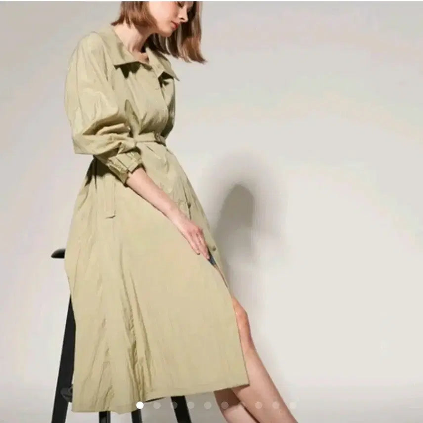[BUNJANG] Object 2022 Seersucker Belted Dress Coat / 2022.오브제)시어서커 벨티드 원피스겸 코트