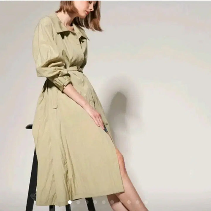 [BUNJANG] Object 2022 Seersucker Belted Dress Coat / 2022.오브제)시어서커 벨티드 원피스겸 코트
