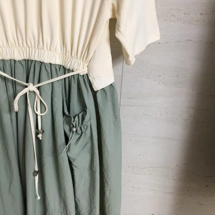 [BUNJANG] Ozzoq 22 Two-Tone Shirring Strap Long Dress / 오조크 22 투톤 셔링 스트랩 롱 원피스 free