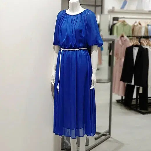 [BUNJANG] KL Cobalt Blue Off-Shoulder Vacation Maxi Dress with Belt / KL 코발트블루 오프숄더 휴양지 원피스 KWOPOF0300 (벨트 포함)