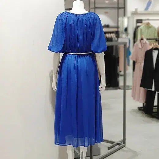 [BUNJANG] KL Cobalt Blue Off-Shoulder Vacation Maxi Dress with Belt / KL 코발트블루 오프숄더 휴양지 원피스 KWOPOF0300 (벨트 포함)