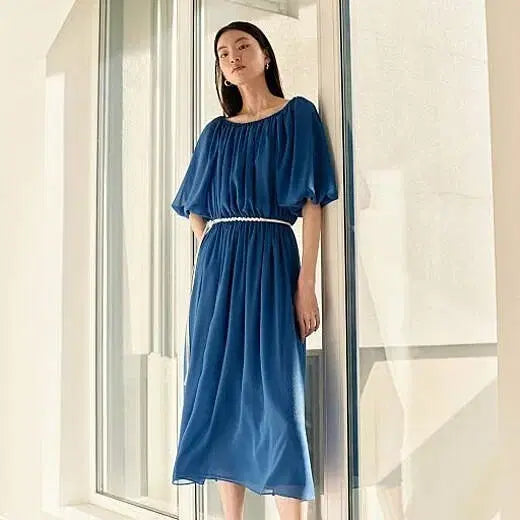 [BUNJANG] KL Cobalt Blue Off-Shoulder Vacation Maxi Dress with Belt / KL 코발트블루 오프숄더 휴양지 원피스 KWOPOF0300 (벨트 포함)