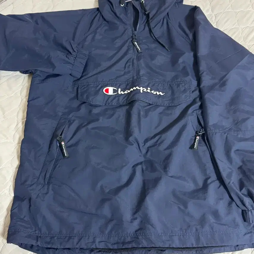 [BUNJANG] Champion Japan Embroidered Logo Anorak Windbreaker - Navy / 챔피온 재팬 자수로고 아노락 바람막이 - L사이즈 네이비