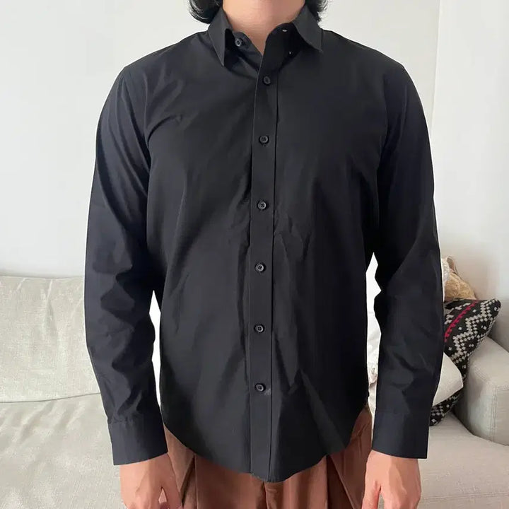 [BUNJANG] TOPTEN Basic Black Long-Sleeve Shirt (Size 105) / 탑텐 블랙 기본 긴팔 셔츠 105
