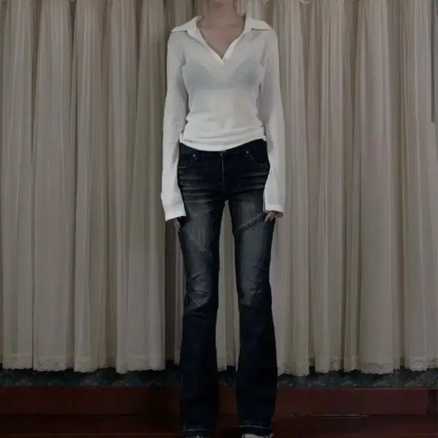 [BUNJANG] Bohemian Seoul Curved Line Bootcut Jeans / bohemian seoul curved line bootcut jeans