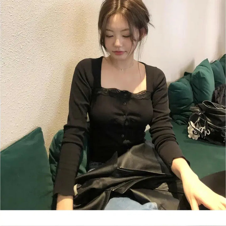 [BUNJANG] Jennie O Bell Lace Cardigan Black / 제니오 레이스 벨 레이스 가디건 블랙