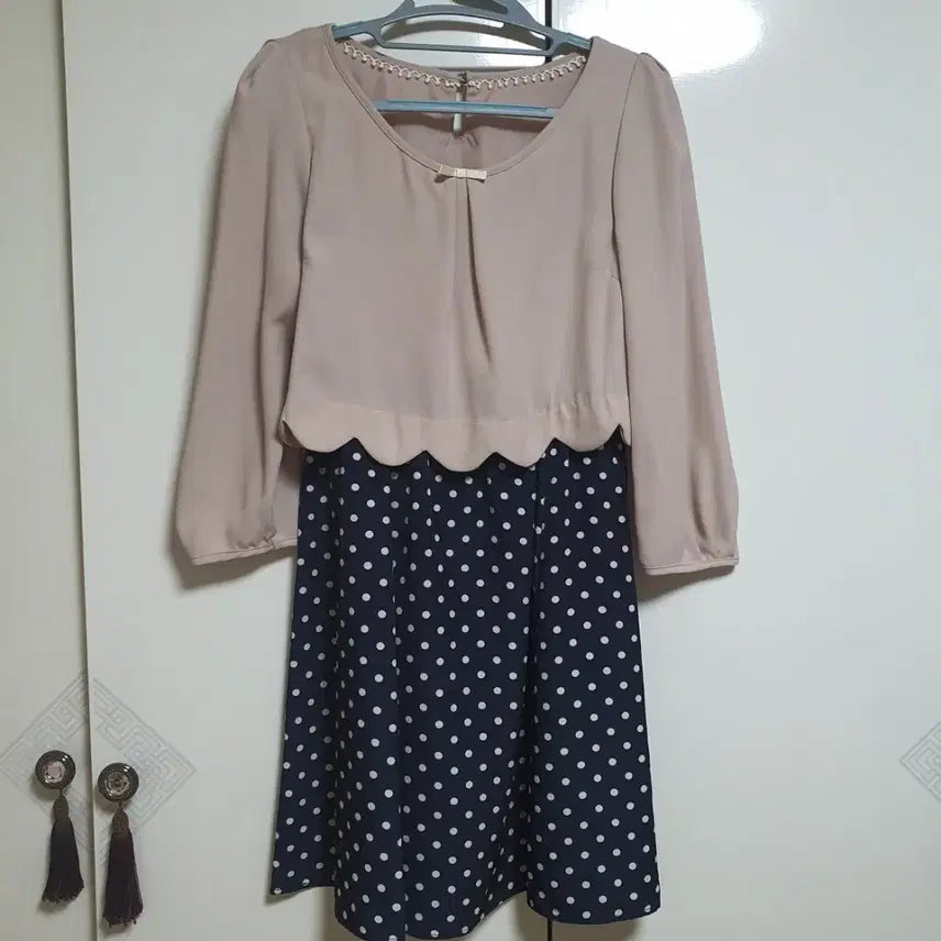 [BUNJANG] Layered Dot Print Dress / 레이어드풍 도트 원피스