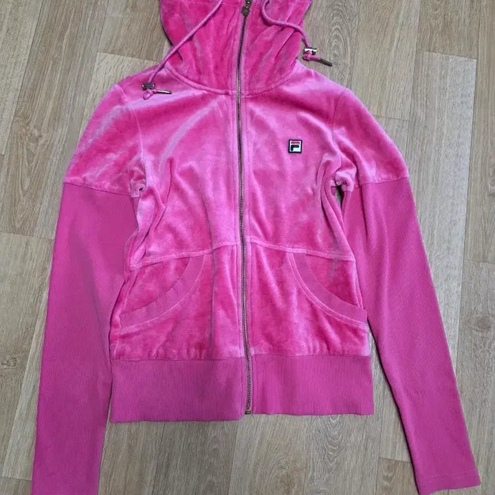 [BUNJANG] FILA Pink Velvet Hooded Zip-Up Tracksuit Set / FILA 핑크 벨벳 후드 집업 세트